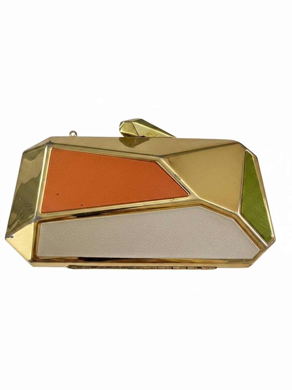 Gold Geometric Colorblock Clutch - Orange, Cream & Lime